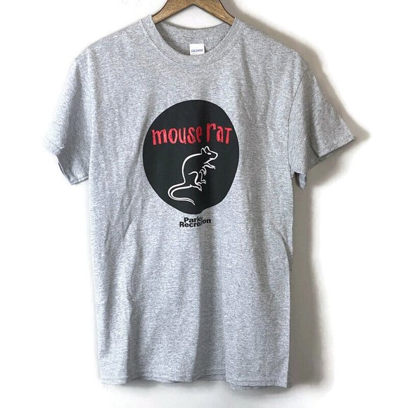 MOUSE RAT Mens Gray Graphic Short Sleeve T Shirt Size M Parks N Rec Chris Pratt - Picture 1 of 7